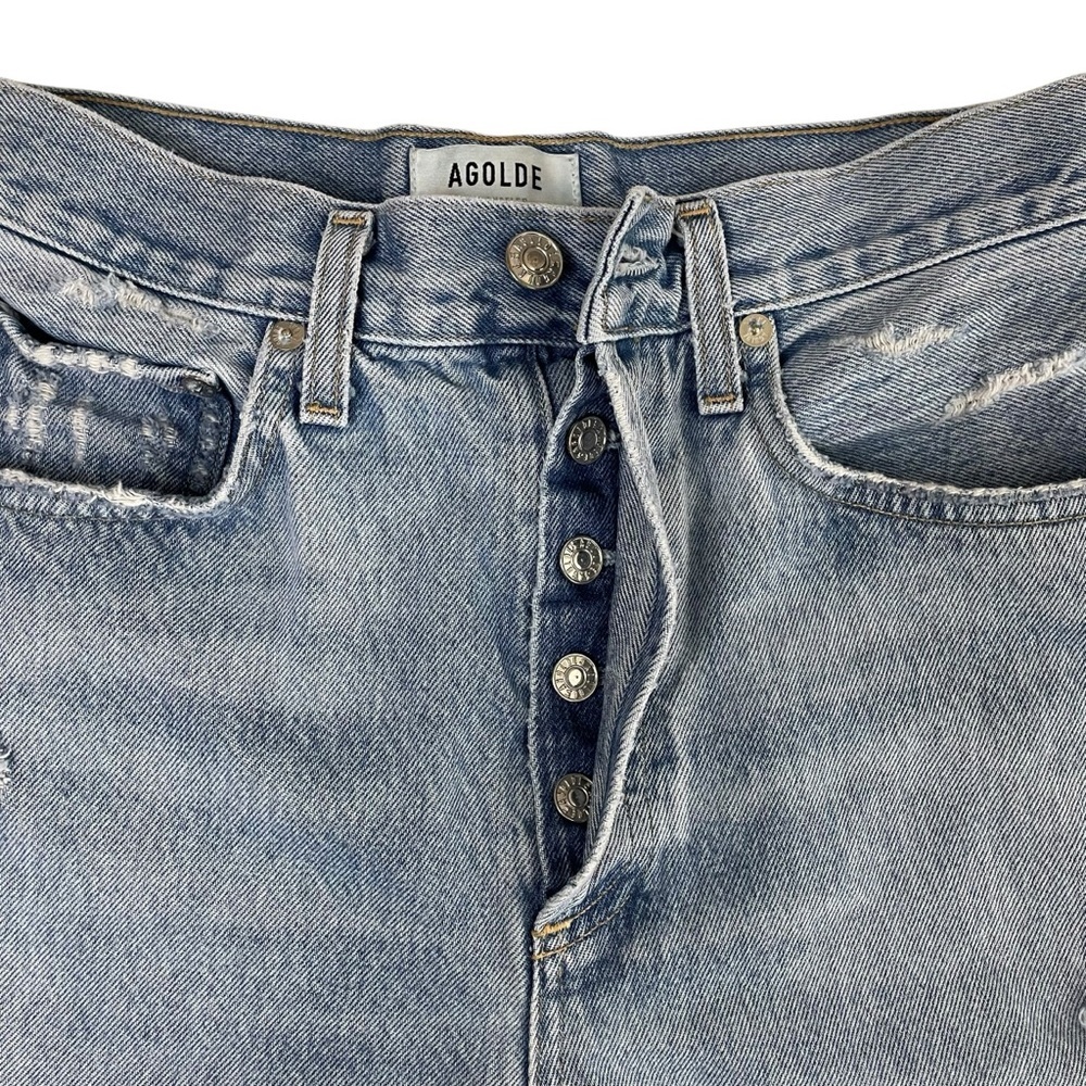 Agolde 90s Mid Rise Loose Fit Straight Distressed‎ Blown Out Knee Jeans Sz 25 - Picture 9 of 16
